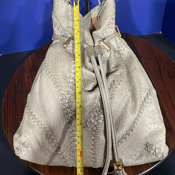 BRIAN ATWOOD Olive Green Pebbled leather Laser Cut Drawstring Bucket Bag - Picture 13 of 14